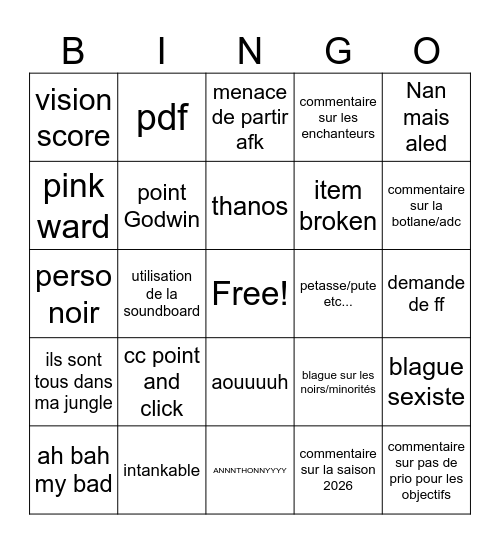 Untitled Bingo Card