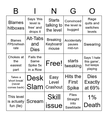 GD Crashouts Bingo Card