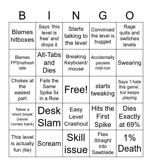 GD Crashouts Bingo Card