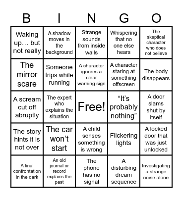 Horror Movie Bingo Card