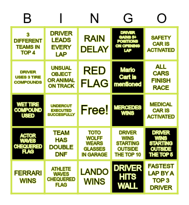 DCMC F1 BINGO Card