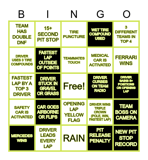 DCMC F1 BINGO 2026 Bingo Card