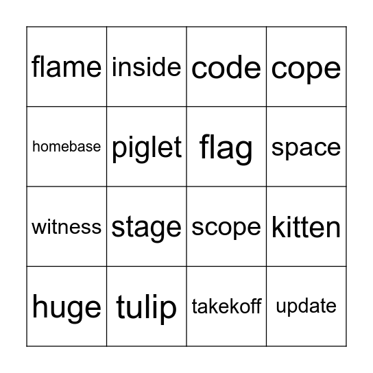 Spaceship Pals Bingo Card
