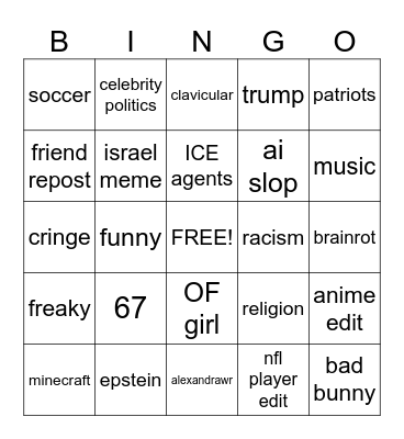 tiktok Bingo Card