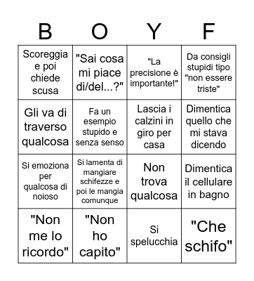 Boyfriend Bingo Card