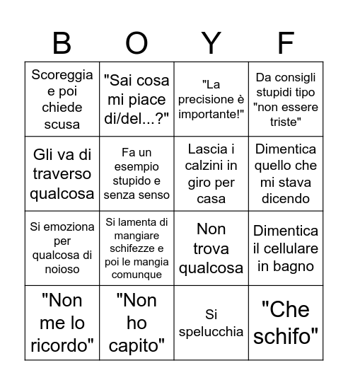 Boyfriend Bingo Card