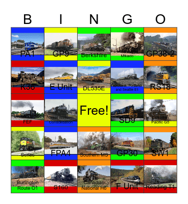 Burlington Route, Spokane, Portland and Seattle, GTW, Union Pacific, Reading, and other Railroads in the 50's and 60's that I would like to take photos with Carmen one day Bingo Card