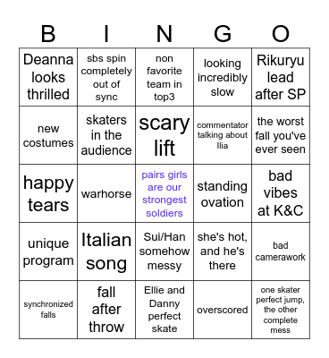 PAIRS SP Bingo Card
