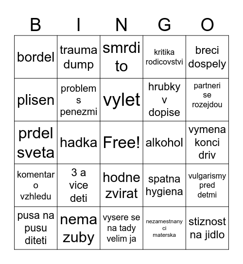 vymena manzelek Bingo Card