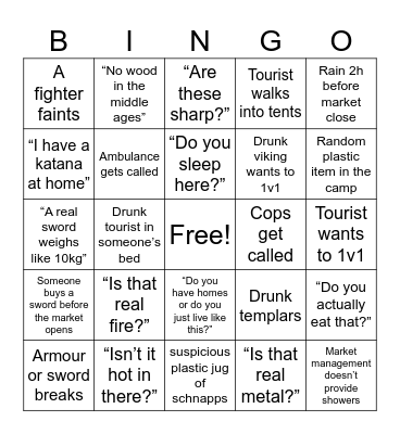 Ren Faire Bingo Card