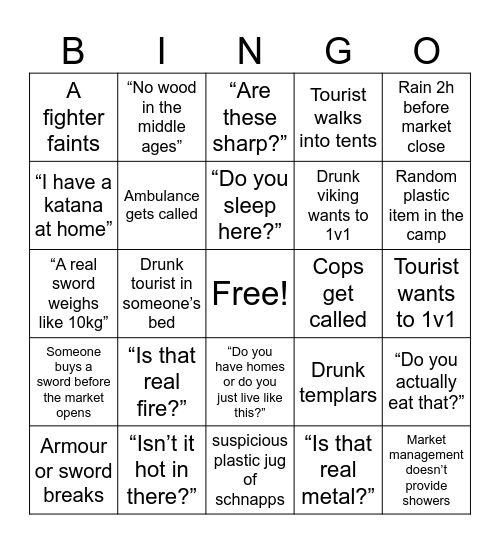 Ren Faire Bingo Card