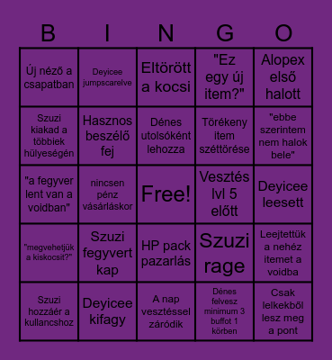 Repo Agyhalál Bingo Card