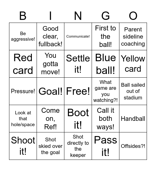 CCHS Wildcat Soccer Bingo Card