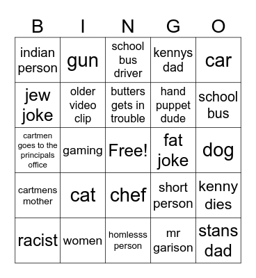 south park blackout Bingo Card