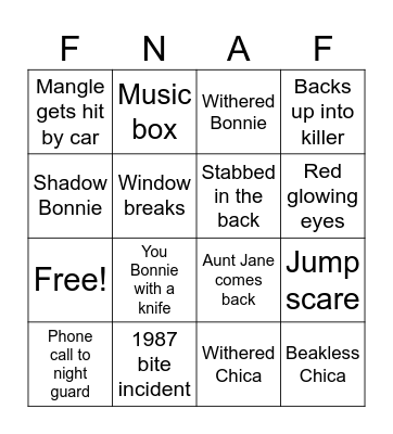 FNAF2 Bingo Card