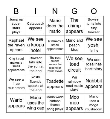 Mario movie 2 bingo card Bingo Card
