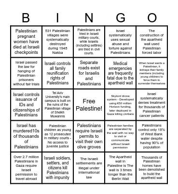 Apartheid Bingo Card