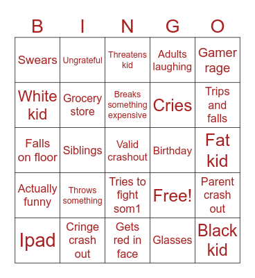 Stories kids crashouts Bingo Card