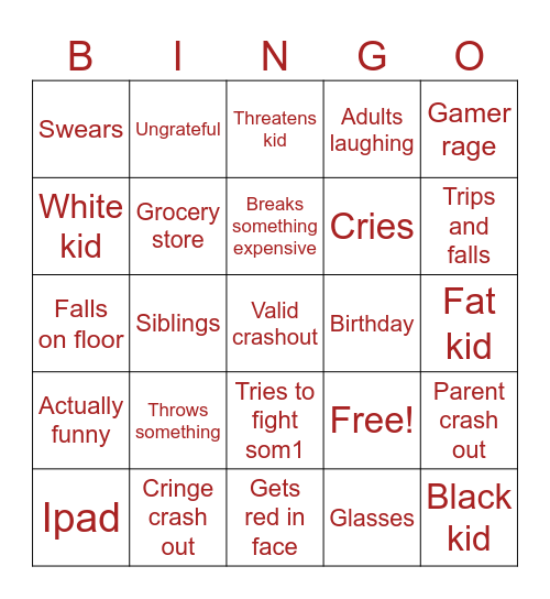 Stories kids crashouts Bingo Card