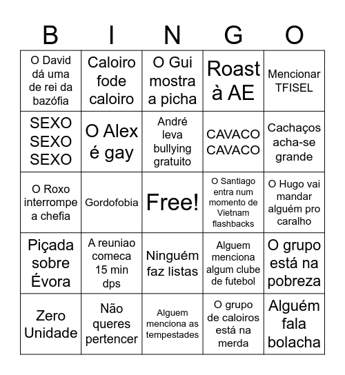 BINGO DA REUNIAO DE CALOIROS Bingo Card