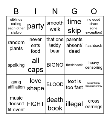 Gacha Life Bingo Card
