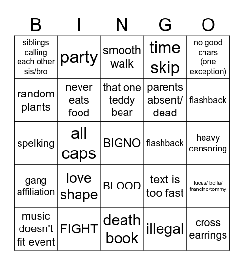 Gacha Life Bingo Card