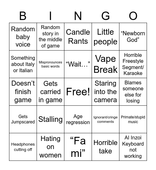 nickdom bingo Card