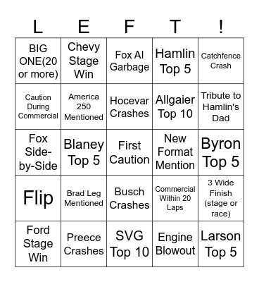DAYTONA 500 2026 Bingo Card