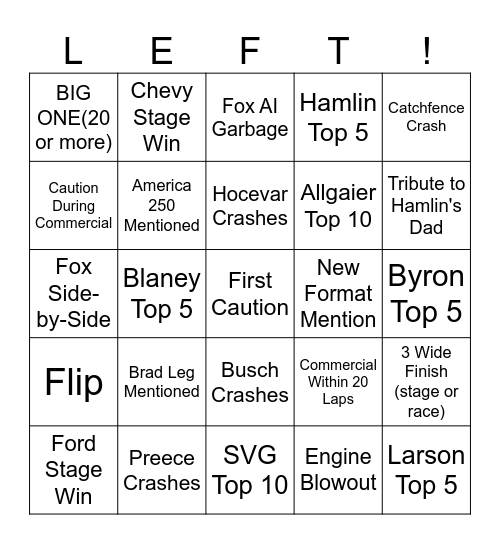 DAYTONA 500 2026 Bingo Card