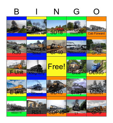 Articulateds and other types of Steam Engines that I would like to take photographs with Carmen one day Bingo Card