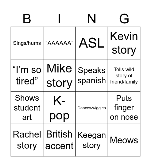Becca bingo Card