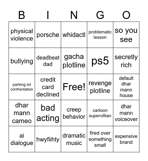 dhar mann Bingo Card