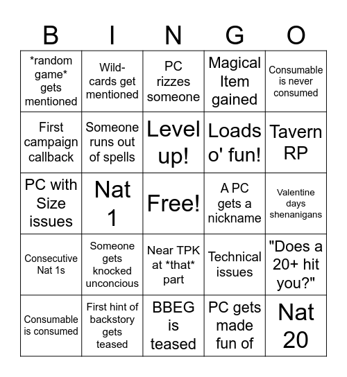 Untitled Bingo Card