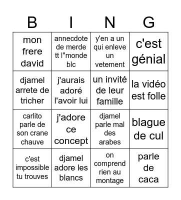 vidéo mcfly carlito djamel Bingo Card