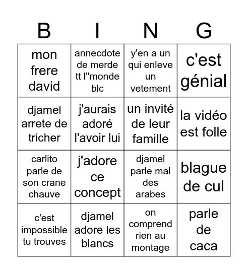 vidéo mcfly carlito djamel Bingo Card