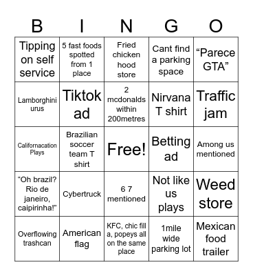 USA BINGO Card