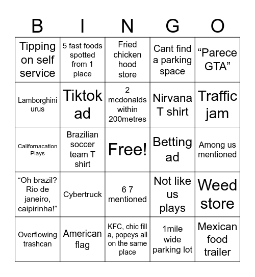 USA BINGO Card