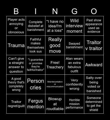 The Traitors Bingo Card