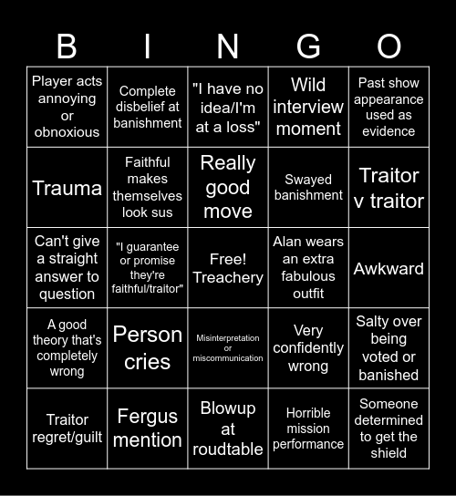 The Traitors Bingo Card