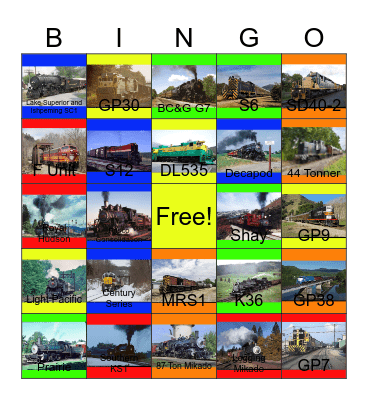 Steam Shortline Railroads and other Shortline Railroads that I would like to take photographs with Carmen one day Bingo Card