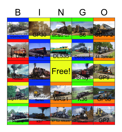 Steam Shortline Railroads and other Shortline Railroads that I would like to take photographs with Carmen one day Bingo Card
