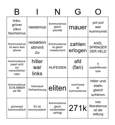 Holocaust Verhamlosung / Kommunismus Kritik Bingo Card
