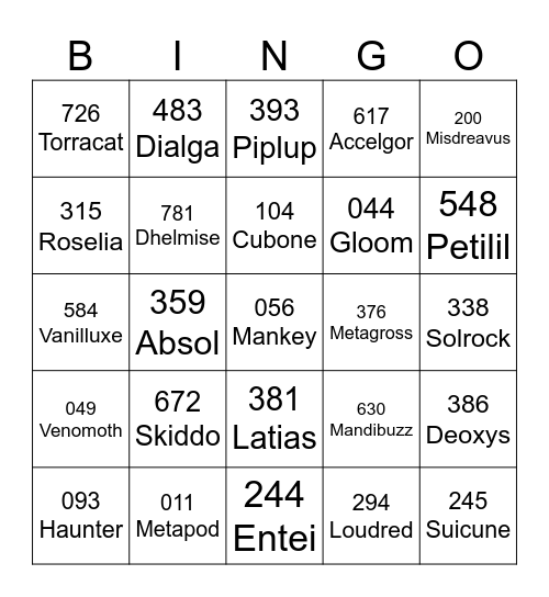 Untitled Bingo Card