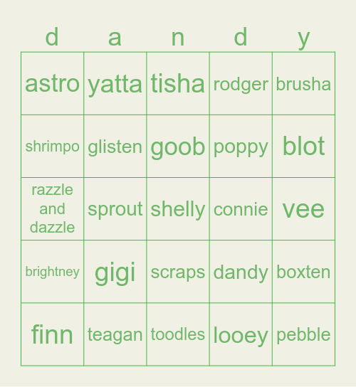 dandy's world twisted bingo Card