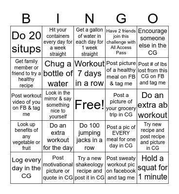 Healthier You Bingo Card