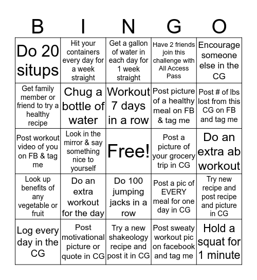 Healthier You Bingo Card