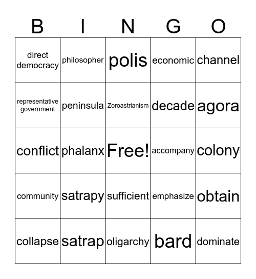 Ancient Greece Bingo Card