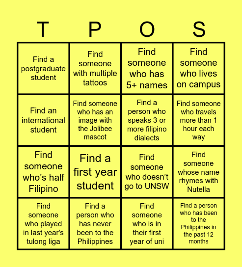 Filipino "Get to know me" BINGO! Bingo Card