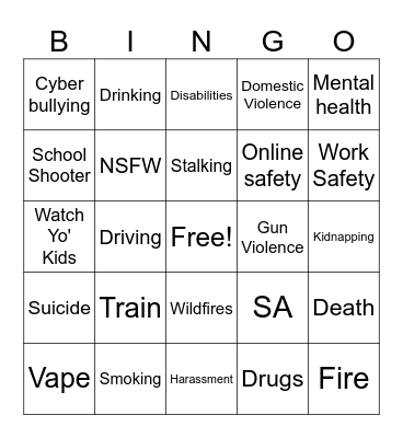 PSA Bingo Card