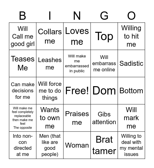 Alys relationship bingo Card
